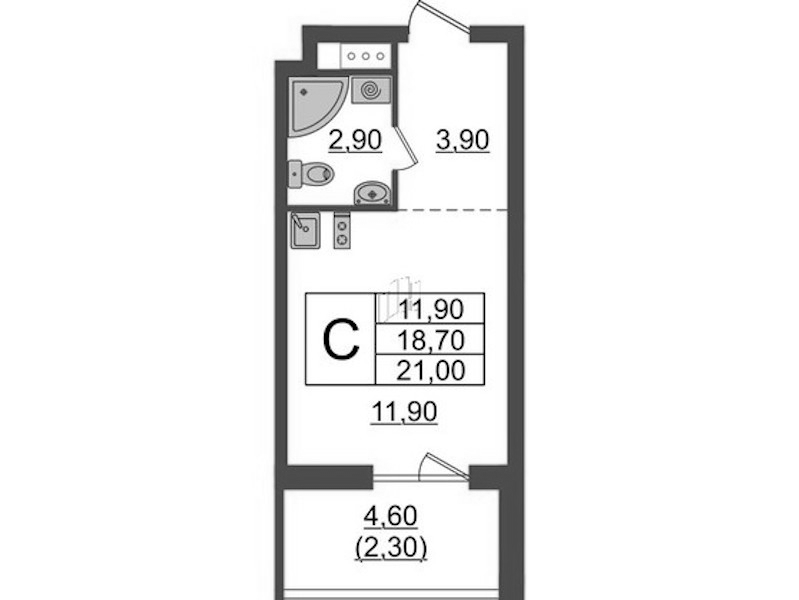 Квартира студия 21 м², 7/9 эт., ЖК «А101 Лаголово»